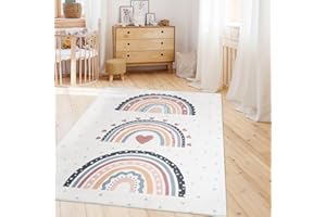 TT Home Kinderzimmerteppich Teppich Junge Mädchen Kinderteppich Baby Herzen Pastell, Farbe:Rosa Beige Gelb, Größe:140x200 cm
