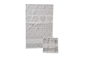 OM DOLCE CASA Strofinacci Canovacci Set 3 Pezzi Maxi Cm 60x86 Tela Aida per Ricamo Punto Croce Fondo Colore Ecru Variante Cuori 7 Colori Prodotto in Italia (Tortora)