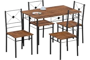 Vida Designs Roslyn Dining Table and Chair Set, Kitchen Breakfast Modern Contemporary Furniture Set (Dark Wood, 4 Seater)
