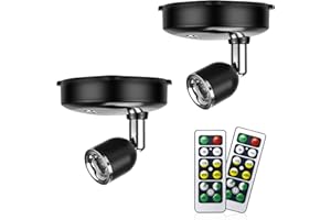 Amries LED Battery Spotlights, Indoor Lights Battery Operated, Spotlights Ceiling Lights with Remote Control Dimmer Timer, Battery Wall Light for Artwork Painting Statue (White)