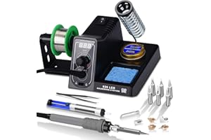 AISSOM 60W Estacion de Soldadura,Kit de Soldador,Estacion de Soldadura Estaño 90-480℃ Temperatura Ajustable con 6 PCS Punta Soldador,Soporte de Rodillo Extraíble