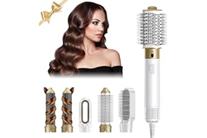 BWALIFFURY 6 en 1 Cepillo Secador de Pelo,Air - Styler- Brush 1000W,Cepillo de Aire Caliente Set, Elimina El Frizz, 3 Temperaturas, cepillo electrico Pelo, cepillo Alisador, Rizador, Voluminizador (Blanco)