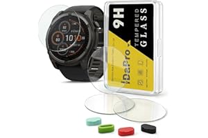 iDaPro [4 szt. ochraniaczy ekranu do Garmin Fenix 8 AMOLED 51 mm / Fenix 8 Solar 51 mm + [4 szt.] silikonowe zatyczki przeciwpyłowe, szkło hartowane, twardość 9H, odporne na zarysowania, odporne na