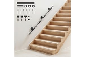 Handrails for Stairs, SenDeluz 1.2M Metal Stair Handrail for Indoor Outdoor Wall Mounted Handrail Non-Slip Galvanized Iron Industrial Pipe Stair Rail for Wear-Resistant, Corrosion-Resistant