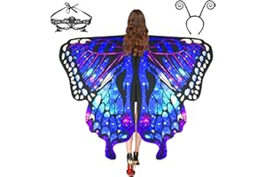 SUNLISKY Schmetterling Kostüm Damen Flügel Schmetterlingsflügel Erwachsene Mädchen Faschingskostüme Damen Umhang Verkleidung Schmetterlings Kostüm Zubehör 3 Set mit Gesichtsmaske Fühler Schmetterling Haarreif