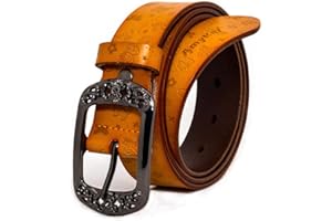 AmyKer Ceinture Femme Cuir Marron Noir Rouge véritable Vintage Avec Boucle en Relief 105 110 115 120 cm