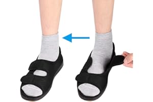 ITODA Femmes Chaussures pour Diabétiques Pantoufles Orthopédiques en Viscoélastique Bout Ouvert Elargissement Chaussons Réglable Antidérapant Confortable pour Pieds Gonflés Arthrite Oedème