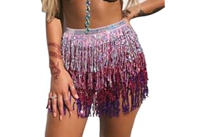Wuchieal Bauchtanz Kostüm Pailletten Quaste Hüfttuch Outfits Rock Gürtel Festival Kleidung