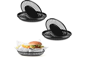 JJWNMLL Lot de 8 paniers alimentaires ovales réutilisables en plastique noir pour hamburgers, frites, bonbons, chips, fête, pique-nique, barbecue