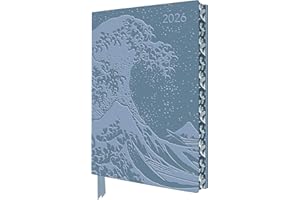 Katsushika Hokusai: The Great Wave 2026 Artisan Art Vegan Leather Diary Planner - Page to View with Notes: Original Flame Tree Publishing DIN ... künstlerisch gestalteten Buchschnitt
