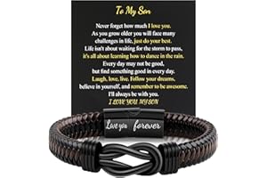 UXCLISHE Mens Bracelet Gifts Jewellery for Son Dad Husband Boyfriend, Infinity Leather Bracelet Engraved Braided Bracelet with Box Personalised Men Gifts for Birthday Christmas Valentine's Day Father's Day