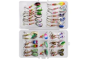 JasCherry Metal Fishing Lures Spinner Baits Fish Treble Hooks Tackle Trout Bass Salmon, Great for both Freshwater and Saltwater