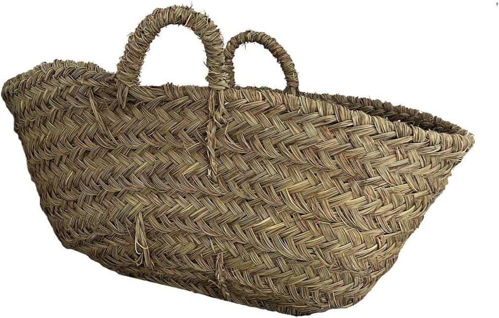 JARDIN202 - Capazo de Esparto con Asas Decorativo | Capazo Fibra Natural Sostenible | Cesto para Leña | 66 x 49 x 33 cm -