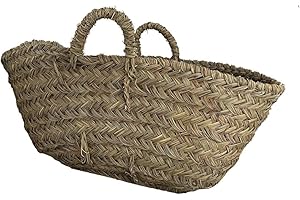 JARDIN202 - Capazo de Esparto con Asas Decorativo | Capazo Fibra Natural Sostenible | Cesto para Leña | 66 x 49 x 33 cm -