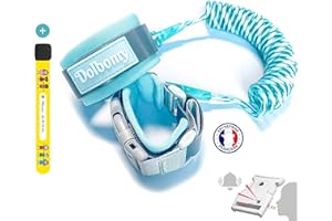 Dolbomy Bracelet de Securite pour Enfant et Bebe - Longueur de 2m en Acier Résistant et Elastique - Avec Verouillage à Clé et Sifflet de Détresse - Attache Poignet ou Harnais Poussette Anti Perte