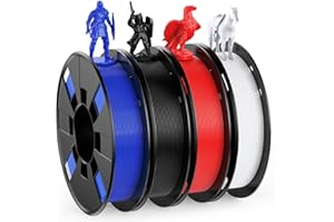 WEEFUN 4 Color PLA Filament Pack for FDM 3D Printers, 3D Printing Material with Four Bright Colors Black/White/Red/Blue, PLA Filaments for 3D Printer, 4 Spools, Total 1KG(2.2LBS)