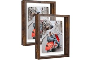EXYGLO Juego de 2 Marcos de Fotos 13x18 cm Flotantes, Marco de Fotos Doble Cristal, Marco Doble Care para Colgar en la Pared o de pie Sobre la Mesa, Muestra Fotos de Hasta 17x22cm, Marrón Rústico