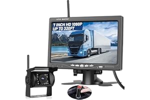NHOPEEW Kit de caméra de recul sans Fil - Écran HD 7 Pouces avec caméra de recul sans Fil 1080P - Vision Nocturne étanche IP68 pour camions, remorques, Bus, Voitures, Camping-Cars, fourgonnettes