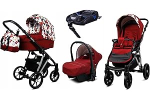 BabyLux® Kinderwagen Set 4 in 1 - Marlux Magnetic - incl. Babywanne, Buggy Sportsitz, Auto-Babyschale, ISOFIX-Basisstation - Autositz - Kinderwagenset - Kombikinderwagen mit Wickeltasche usw.