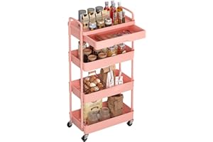 Dttwacoyh, 1 Stück 4 Tier rollwagen mit schubladen, servierwagen mit Rollen, schönheit und Haar kunststoffschale, metallrohr und metallräder rollwagen, servierwagen für, Wohnzimmer, küche, rosa