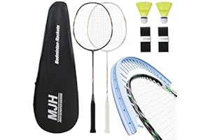 ‎MANJHONG MANJHONG Badminton Set mit 2 Graphit Schläger - Kratzfestes Design - Federball Set für Erwachsene Incl. Federbälle, Griffbänder & Schlägertasche