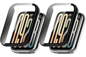 HeeYeal Case for Xiaomi Smart Band 9 Pro [2 Pack], 9H PC Hardness, Glass Protective Film + Hard Plastic Bezel, Anti-Scratch Screen Protector Cover for Xiaomi Smart Band 9 Pro - Black + Black