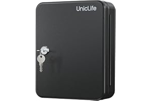 Uniclife 48 Position Key Cabinet with Key Lock Wall Mounted Black Digital Security Storage Box Steel Key Organizer with Colorful Key Tag Labels Stickers and Hooks