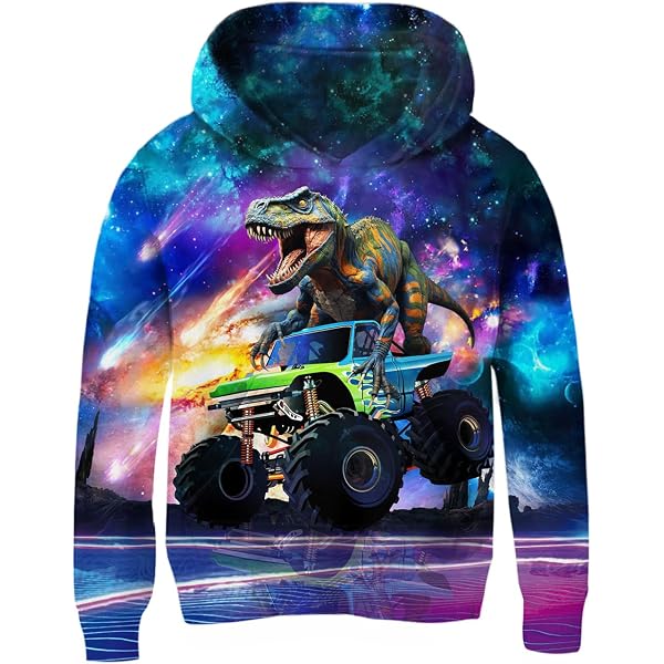 Sweat à Capuche 3D Pour Enfant - Impression Loup, Espace, Galaxies - Taille 4 à 16 Ans - Polyester/élasthanne - Unisexe Garçon Fille - 4
