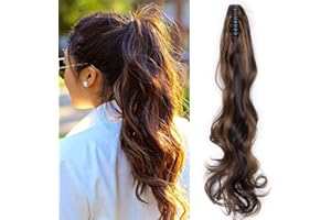 SEGO Extension Cheveux Queue de Cheval Bouclé - Fausse Queue de Cheval Blond Ondulé - Postiche Queue de Cheval Ponytail Extension Pince - 60 CM Chatain Foncé Mèche Ash Blond