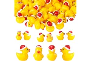 Gukasxi Lot de 50 mini canards miniatures en résine avec chapeau de Noël, figurines décoratives pour jardin de paysage, pour maison de poupée, statue miniature, paysage, artisanat
