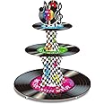 Tiamon 3 Tier 1950's Rock and Roll Music Party Decorations Record Cupcake Stand Vinyl Record Cupcake Holder Music Not Stop Dessert Tower for 50s Retro Theme Music Party Supplies