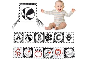HJFH Kontrastbuch Stoffbuch Baby Black & White Stoff-Buch Schwarz Weiß Doppelseitig Buch Baby 0 6 Monate Stoffbuch Baby Spielzeug Stofftuchbücher für Babys Kontrastkarten Wahrnehmungs-lernspielzeug