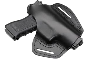 MAYMOC Funda de Cuero con 2 Ranuras OWB Compatible con Glock 17 19 22 26 32 33 / S&W M&P Shield/Springfield XD y XDS/Plus Todas Las Pistolas de tamaño Similar
