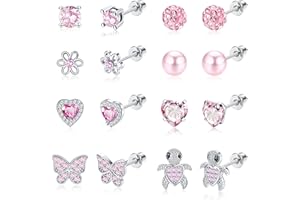 YADOCA 8 Pares Pendientes Niñas Hipoalergeniños para Mujer Acero Quirúrgico Arcoíris Pendientes de Rosca Pendientes de Aro Pendientes de Mariposa con Flor de Corazón de Perla