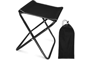HYEPNED Folding Stool, Black, 150 kg Load Capacity, Folding Stool, Reinforced Carbon Steel Frame