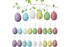 UDIKEFO Easter Eggs Decorations | Plastic Easter Eggs | 24Pcs Colorful Easter Egg Decorations for Tree - Easter Hanging Eggs Decor for School Office Home Party Decoration