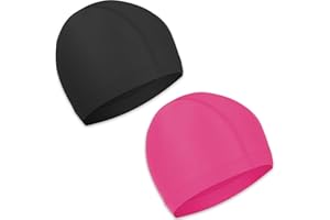 OLICKY 2 Pcs Elastic Swim Caps Comfortable Non-slip Fabric Swimming Hat Lightweight Bathing Caps for Women Men Kids to Swimming