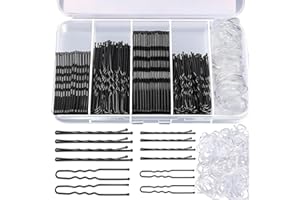 VESZOEN Epingle a Cheveux 500 Pièces Femme Pince Chignon U Epingle à Cheveux 2 pouce 2.36 pouce Barrette Cheveux 2 pouce 2.75 pouce Bandes de Cheveux Transparentes avec Boîte de Rangement(noir)