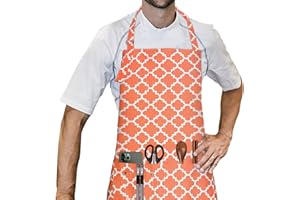 LessMo Cooking Apron, Kitchen Apron with 3 Pockets, BBQ Apron with Adjustable Neck Strap for Home, Restaurant, Craft, Garden, Coffee House, Apron for Men Women, 100% Cotton