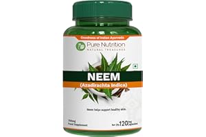 PURE NUTRITION NATURAL TREASURES Pure Nutrition Neem Extract Capsules - 700mg | 120 Caps | Each Capsule Offers Benefits Equivalent to 2600mg Neem Leaf and Bark Powder. Non GMO | Gluten Free | 120 Days Supply