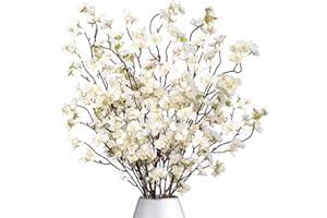 Dremisland 4PCS Artificial Cherry Blossom Branches White Plum Blossom 39.3in Winter Fake Flowers Tree Stems Silk floral Plants Desk Spring Decoration for Wedding Bouquets Party Table Vase Decor