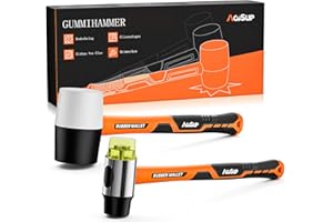 AojSup Ensemble de Marteaux en Caoutchouc, Maillet Caoutchouc de 8 OZ et Maillet Souple Double Face de 30 mm, Marteau en Caoutchouc aux Chocs avec Poignée Coussinée