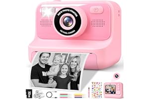 Subtail Appareil Photo Instantané Enfant - 2.4 Écran Appareil Photo Numérique Enfant avec Mode Selfie et Carte 32GB et Papier d'impression - Cadeau Jouet pour Enfant Garçons Filles de 3-12 Ans - Rose