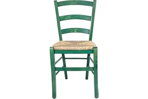 SEDAM SRL Set Sedia Venezia Paesana, Legno Massello, Vari Sedute e Colori, Imbottita Paglia o Massello Cucina Casa Ristorante Agriturismo, Alta qualità (Verde, Seduta Paglia, 2)