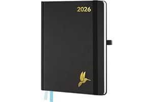 FEKSINO Agenda 2026 Semainier A4 28,6 x 21 cm - Vertical Weekly Planner, D'Jan 2026 à Déc 2026-12 Mois avec Couverture Rigide en Cuir PU,Noir
