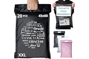 EMBALLAX - 20 Pochettes d’Envoie Colis Vinted avec Pochette pour Bordereau - Grand Format XXL 60x45cm - Enveloppe Plastique Expédition Résistante - Emballage Envoie Vetement Boite Sac - Poignée Merci
