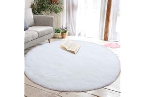 J Yunq Tappeto Rotondo Tappeto Peloso, a Pelo Lungo,per Tappeto da Soggiorno,tavolino Salotto Camera da Letto Computer, Super Morbido Antiscivolo (Bianca, 100_x_100_cm)