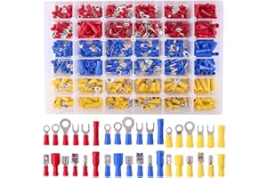 Glarks 540pcs 22-16 / 16-14 / 12-10 Gauge Mixed Quick Disconnect Electrical Insulated Butt Bullet Spade Fork Ring Solderless Crimp Terminals Connectors Assortment Kit by Glarks