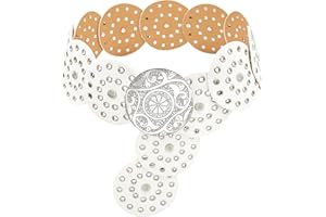 LIMHOO Ceinture à Large Disque Pour Femmes Ceinture Ronde Creuse en Cuir Ceinture de Taille Occidentale Boho