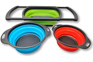 EKNA Lot de 3 passoires pliables en silicone - Pour casseroles - Passoire de cuisine - Support d'égouttage - Lot de 3 passoires